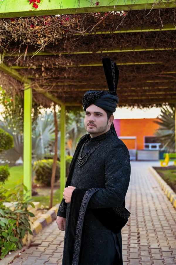 Regal Midnight Black Groom Sherwani