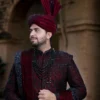 Royal Black & Mehroon Groom Sherwani