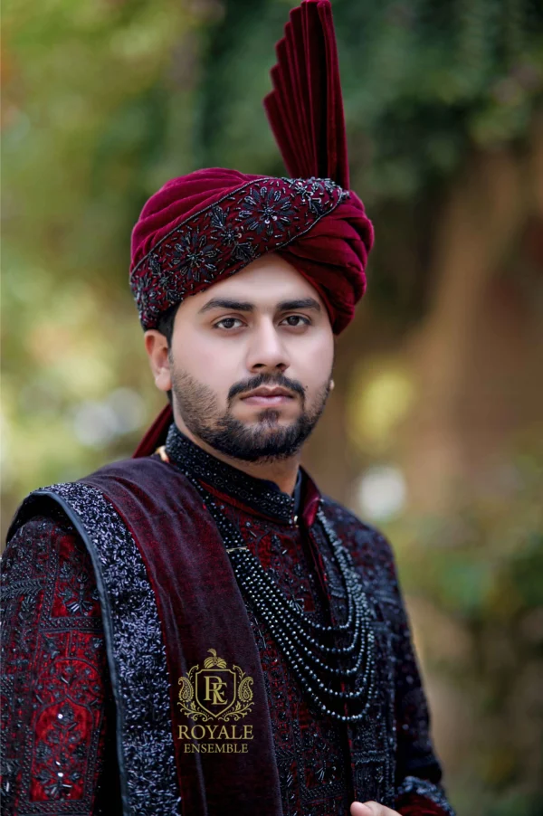 Royal Black & Mehroon Groom Sherwani