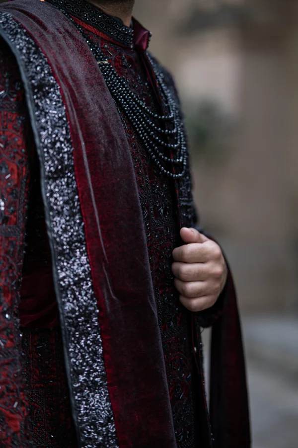 Royal Black & Mehroon Groom Sherwani