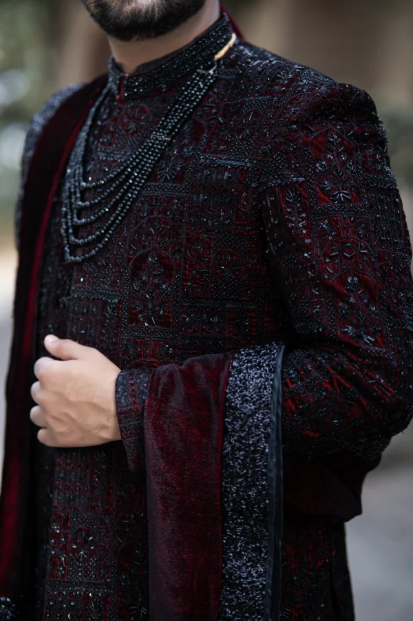 Royal Black & Mehroon Groom Sherwani