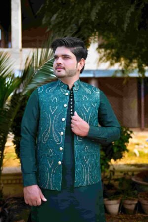 DSC_2358 Bottle Green Designer Waistcoat – Fully Handmade