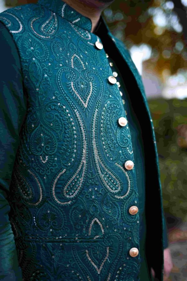 Bottle Green Designer Waistcoat – Fully Handmade