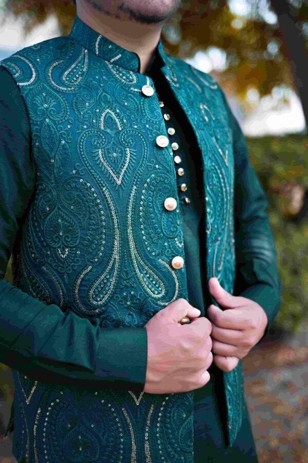 Bottle Green Designer Waistcoat – Fully Handmade