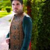 Bottle Green & Golden Designer Waistcoat – Fully Handmade