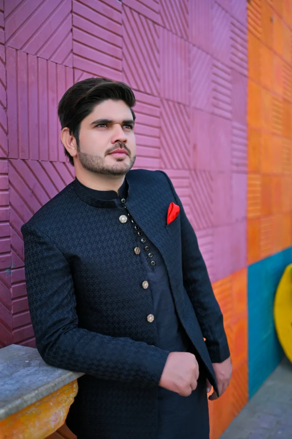 Jet Black Designer Prince Coat