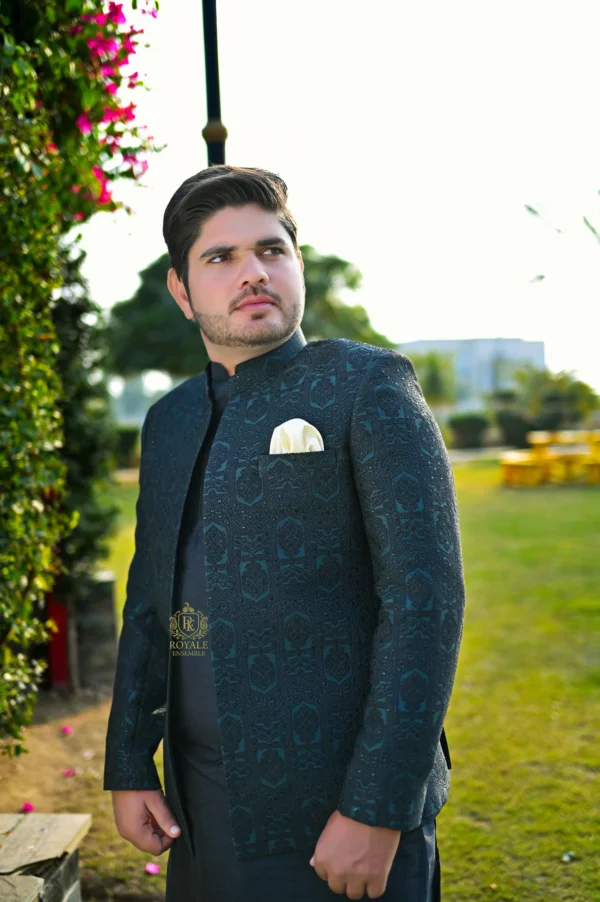 DSC_2543 Black & Bottle Green Combination Prince Coat