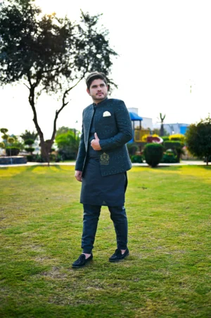 DSC_2548 Black & Bottle Green Combination Prince Coat