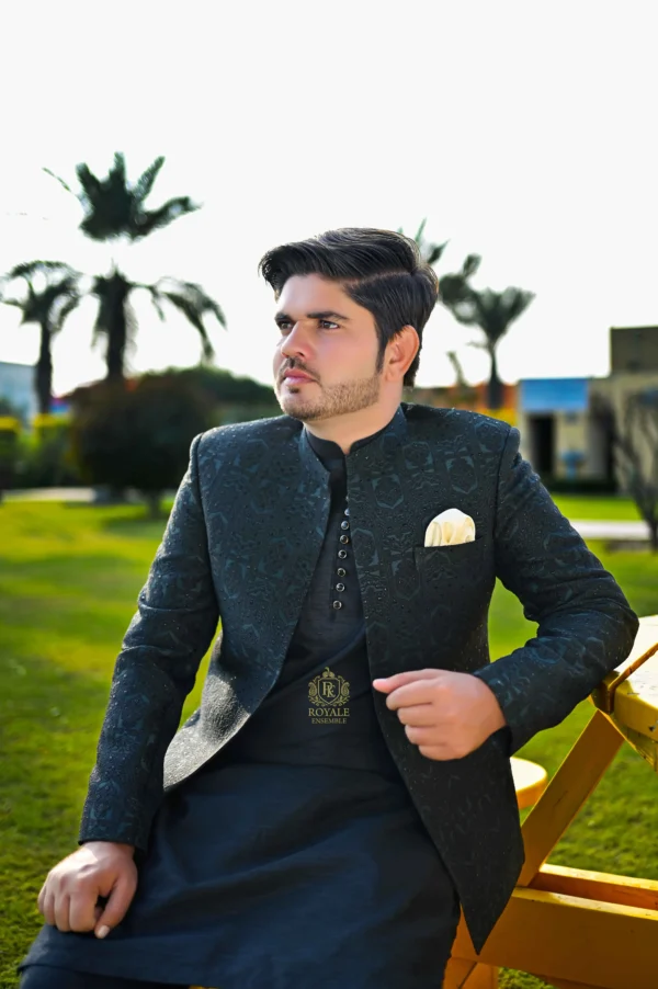 DSC_2551 Black & Bottle Green Combination Prince Coat