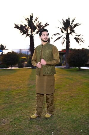 Light Green Designer Waistcoat – Fully Handmade