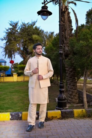 Light Golden Designer Waistcoat – Fully Handmade