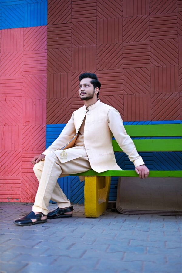 Light Golden Designer Waistcoat – Fully Handmade