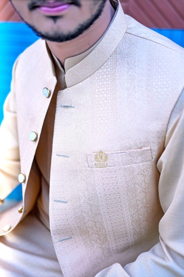 Light Golden Designer Waistcoat – Fully Handmade
