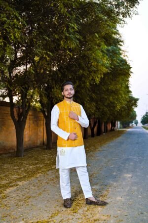 Yellow Designer Waistcoat – Fully Handmade