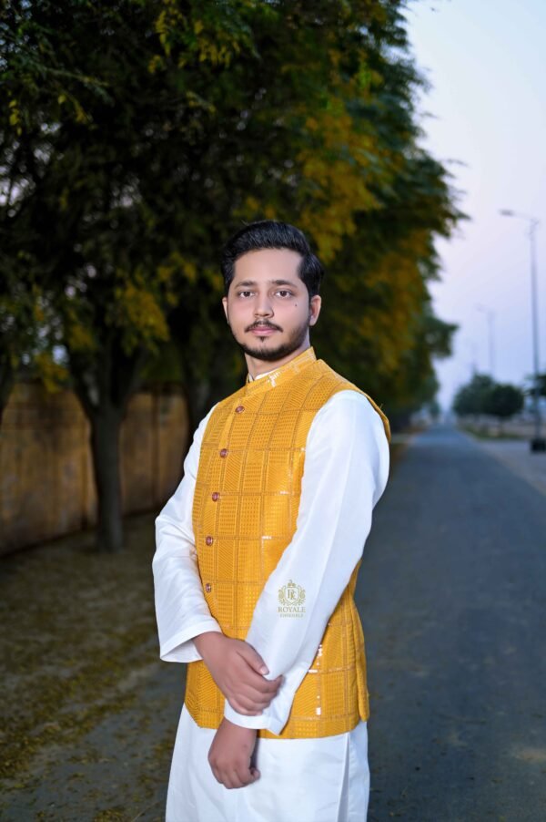 Yellow Designer Waistcoat – Fully Handmade