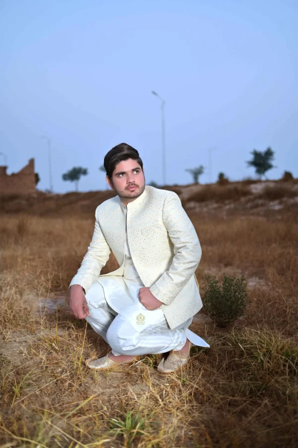 DSC_2821 Off-White & Golden Designer Prince Coat