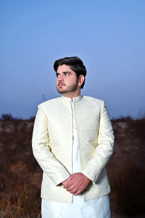 DSC_2831 Off-White & Golden Designer Prince Coat