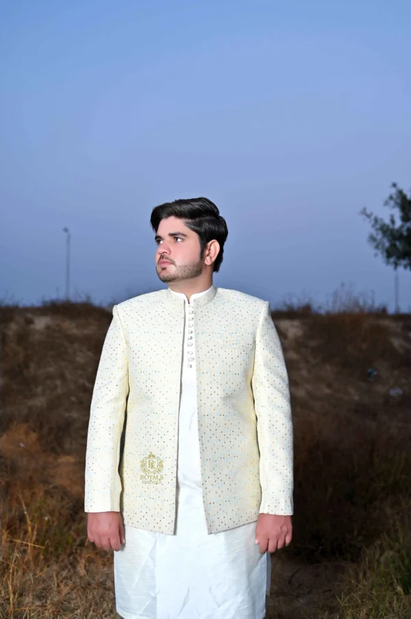 DSC_2833 Off-White & Golden Designer Prince Coat