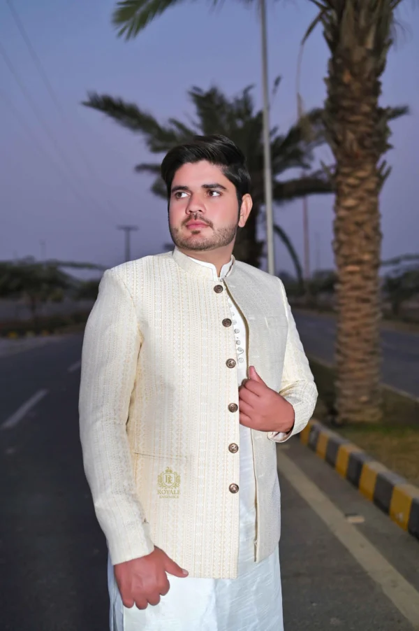 Off-White & Light Golden Designer Prince Coat