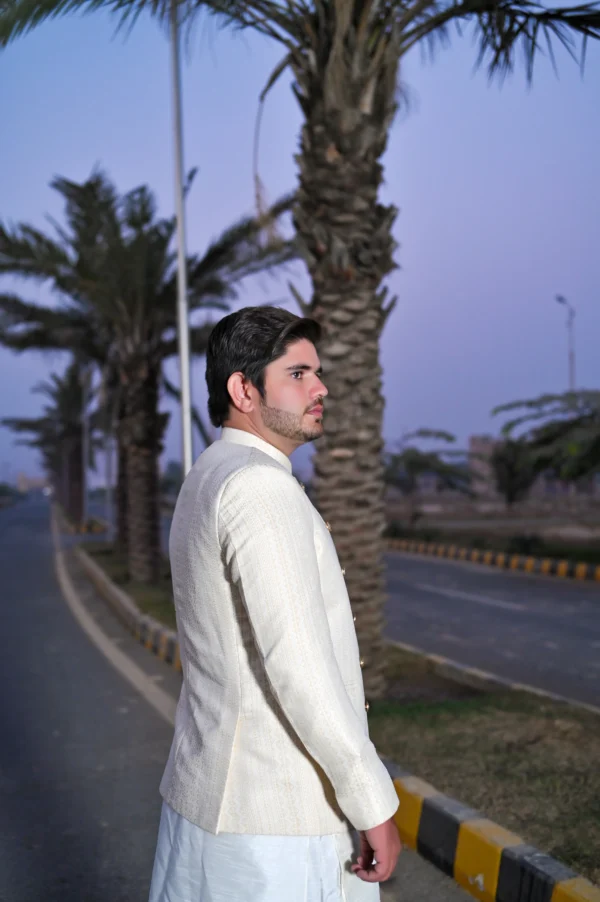 Off-White & Light Golden Designer Prince Coat