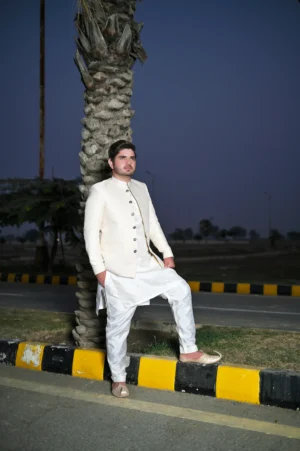 Off-White & Light Golden Designer Prince Coat