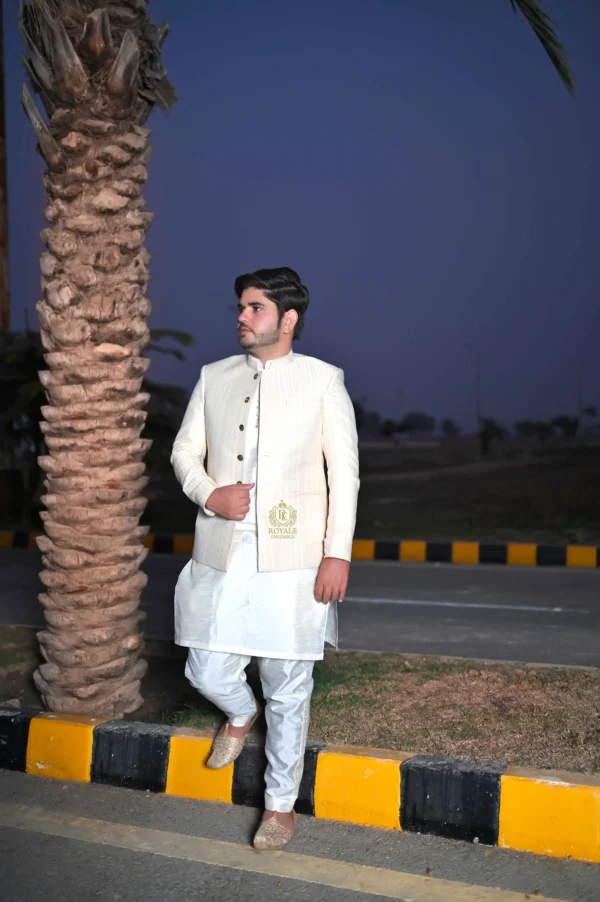 Off-White & Light Golden Designer Prince Coat