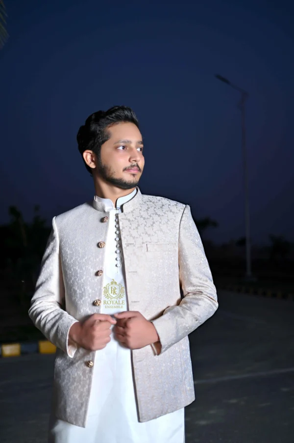 Off-White & Light Golden Designer Prince Coat